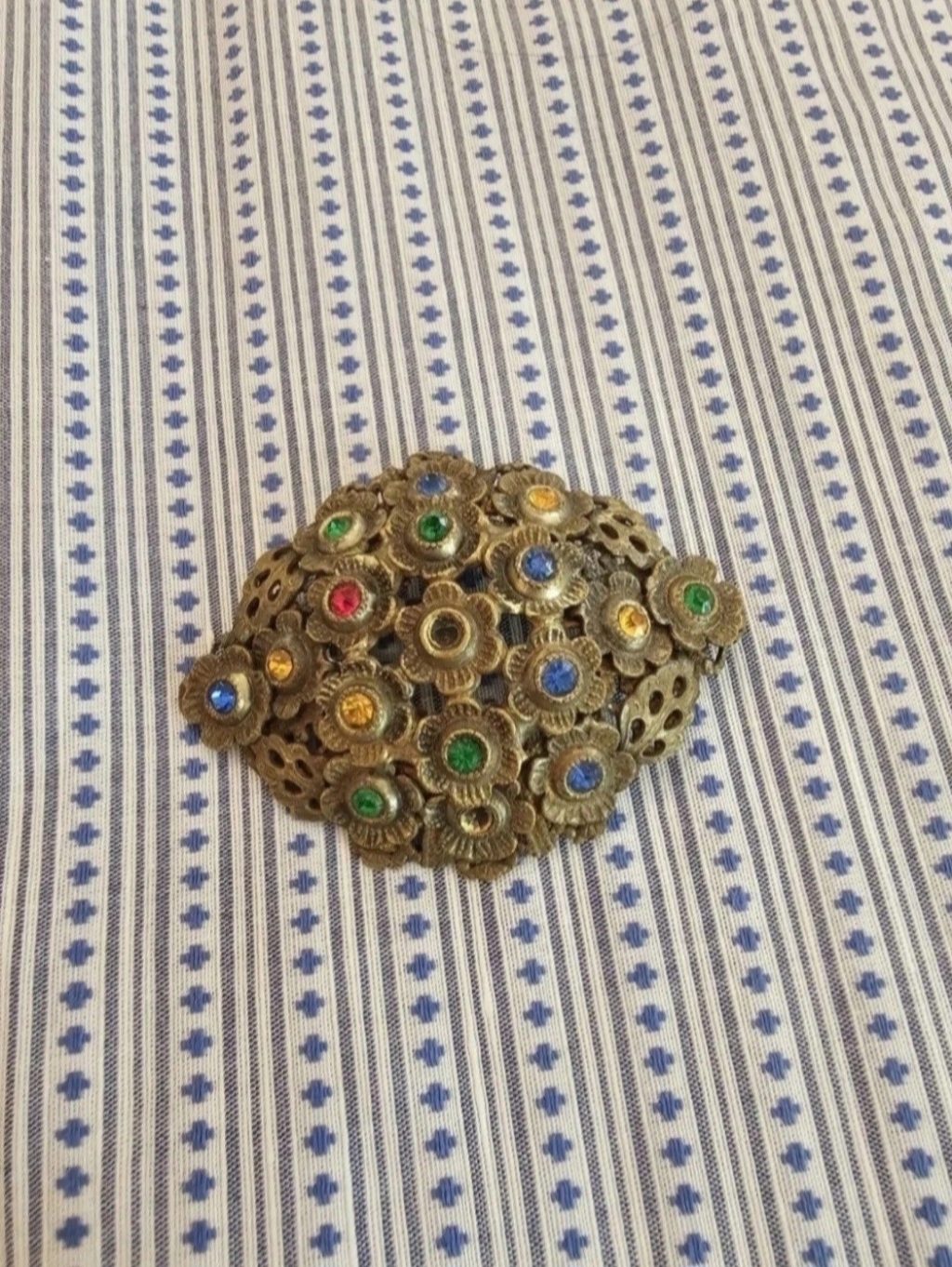Vintage Art Deco Czech Multicolored Rhinestone Flowerette Brooch Pin